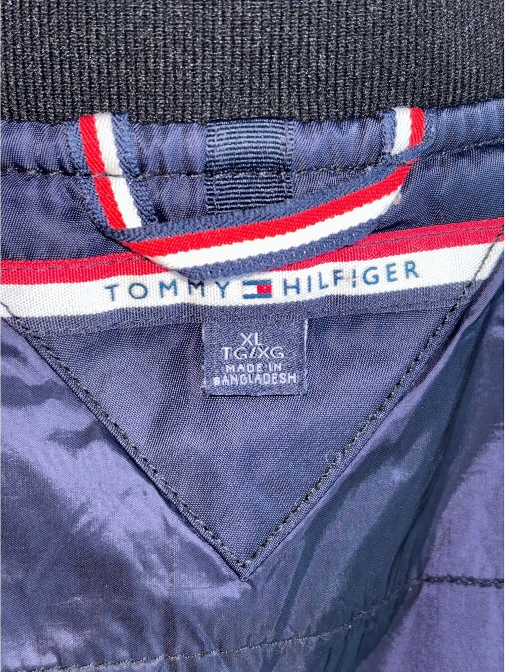 Tommy Hilfiger Crest Patch Relaxed Satin Bomber Jacket Navy XL